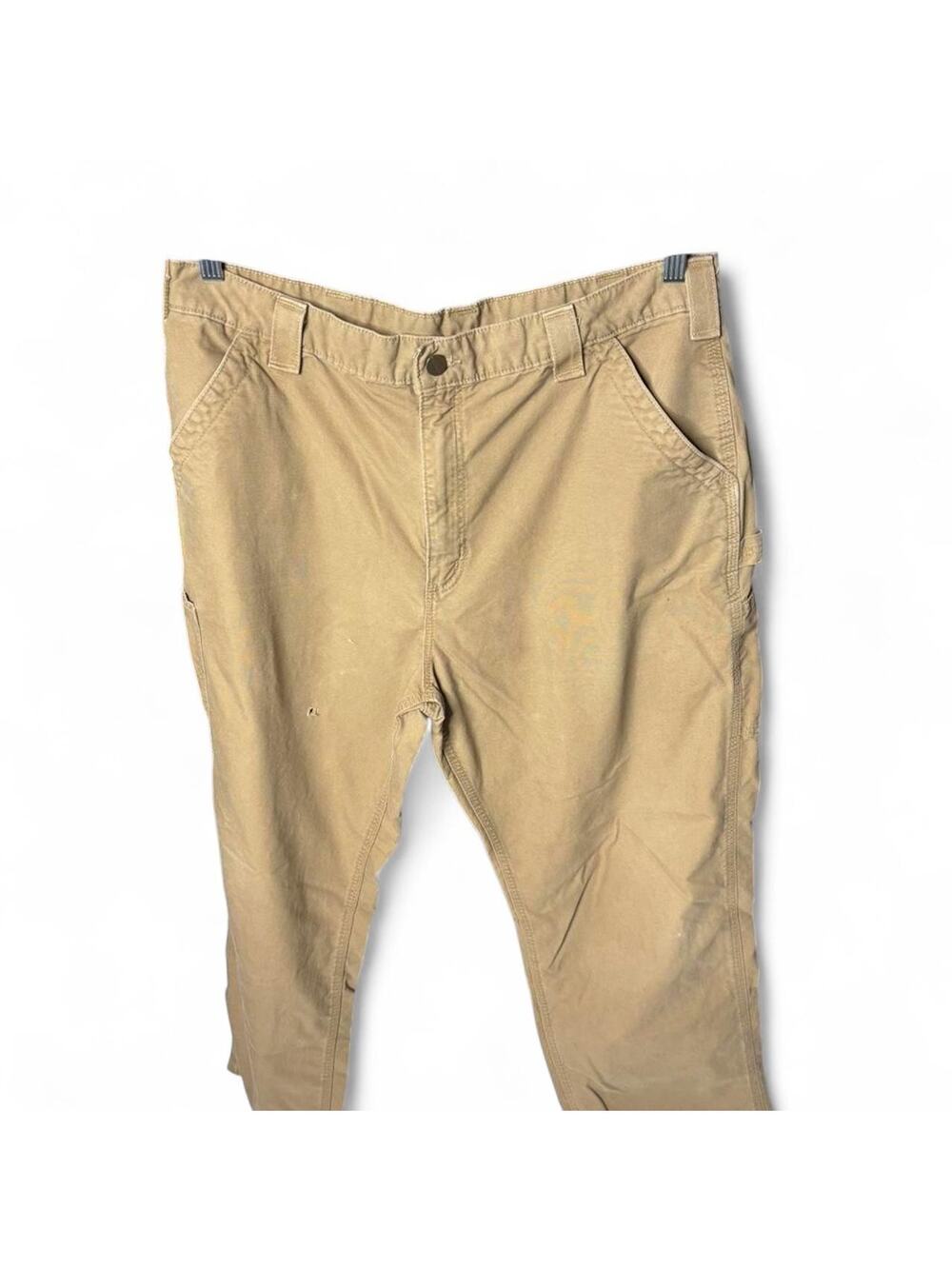 Carhartt B151 Dungaree Fit Carpenter Work Pants 38x32 Dark Khaki Tan Distressed